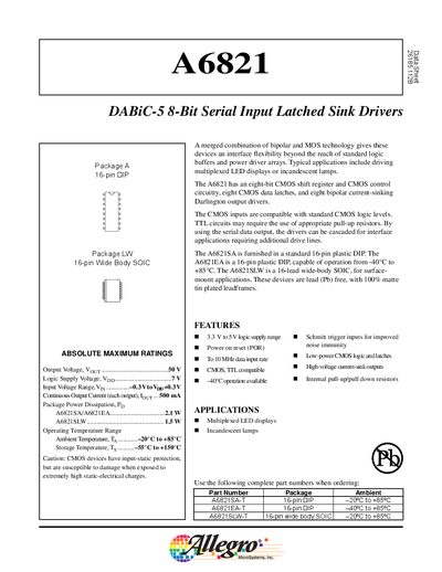 Allegro A6821 Datasheet - cover page