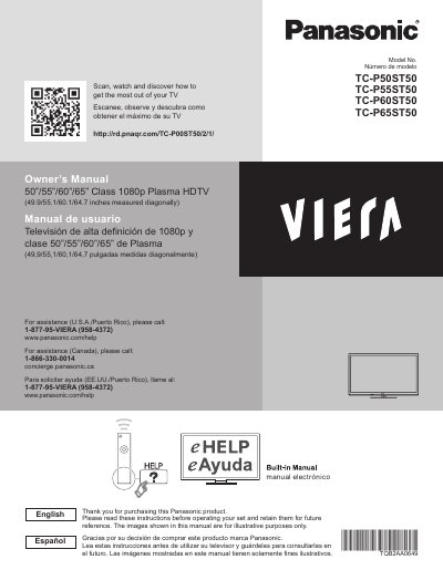 Panasonic TC-P50ST50/TC-P55ST50/TC-P60ST50/TC-P65ST50 User Manual - cover page