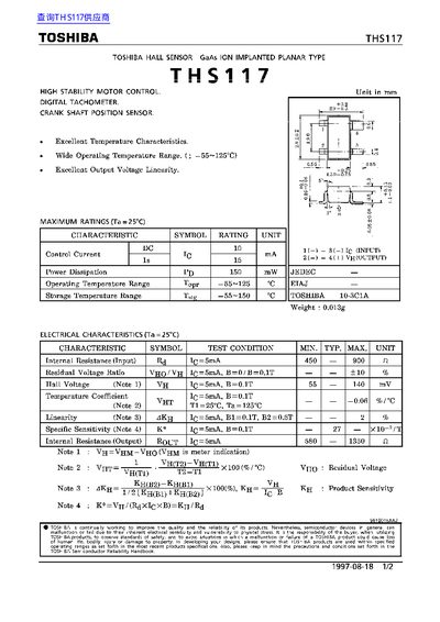 TOSHIBA THS117 Hall Sensor Datasheet - cover page