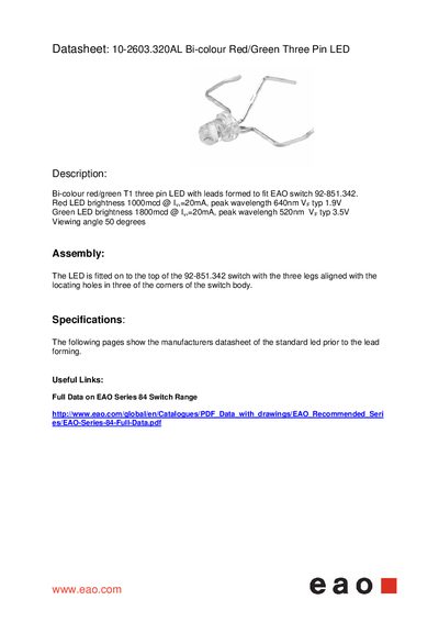 Kingbright 10-2603.320AL LED Datasheet - cover page