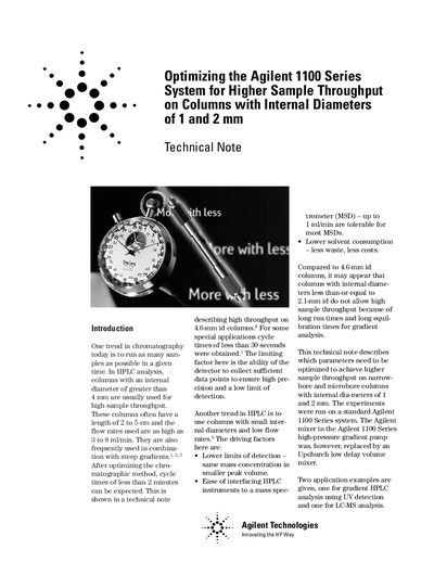 Agilent 1100 Series System Optimization for Higher Sample Throughput on 1 and 2 mm Columns - cover page