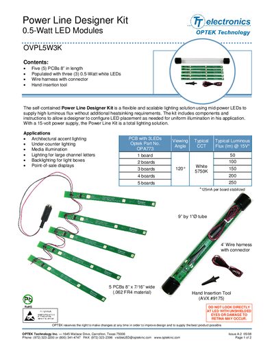 OPTEK OVPL5W3K Power Line Designer Kit User Manual - cover page