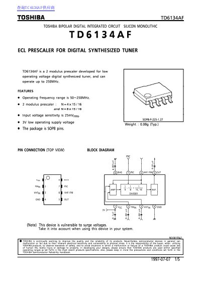 TOSHIBA TD6134AF ECL Prescaler Datasheet - cover page