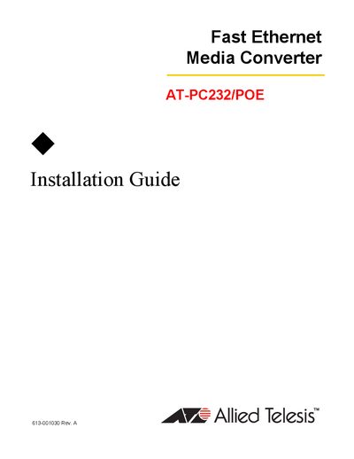 Allied Telesis AT-PC232/POE Fast Ethernet Media Converter Installation Guide - cover page