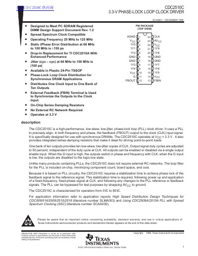 Texas Instruments CDC2510C 3.3-V Phase-Lock Loop Clock Driver Datasheet - cover page