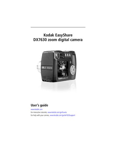 Kodak DX7630 Digital Camera User Guide - cover page
