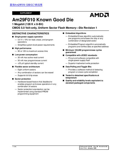 AMD Am29F010 Known Good Die Handbook - cover page