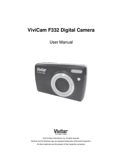 Vivitar F332 Digital Camera User Manual - cover page