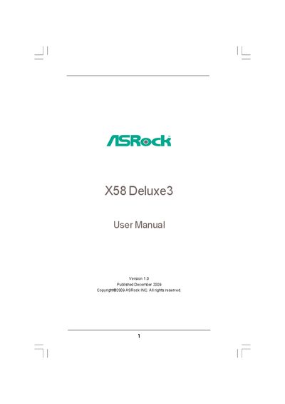 ASRock X58 Deluxe3 User Manual - cover page