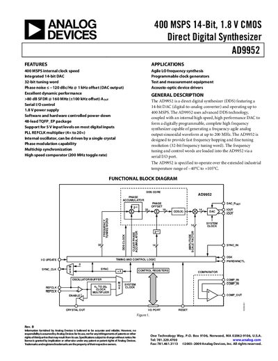 Analog Devices AD9952 Datasheet Rev B - cover page