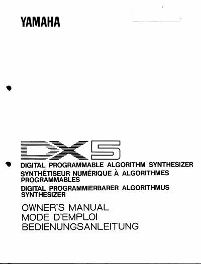 Yamaha DX5 Digital Programmable Algorithm Synthesizer Owner's Manual