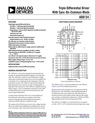 Analog Devices AD8134 Datasheet Rev A