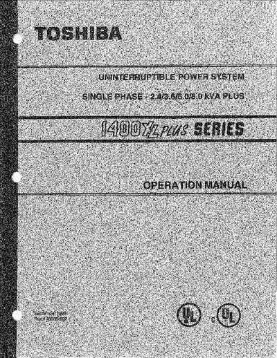 Toshiba 1400XL Plus Series UPS User Manual - cover page