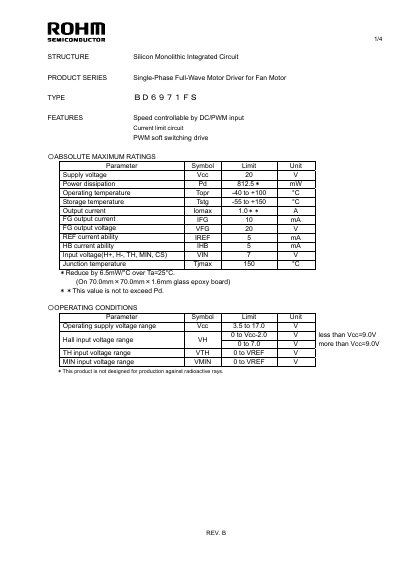 ROHM BD6971FS Motor Driver Datasheet - cover page