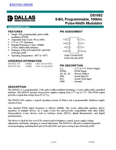 Dallas Semiconductor DS1052 Datasheet