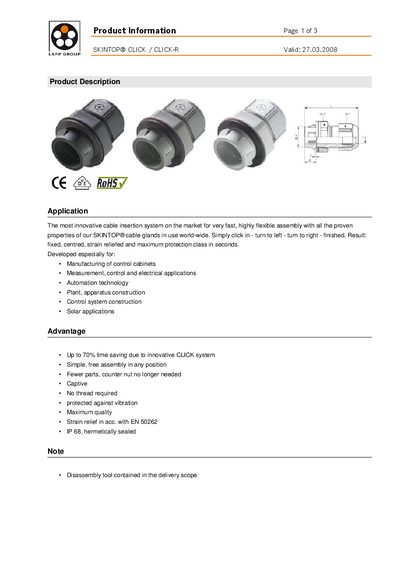 LAPP SKINTOP CLICK Product Information - cover page