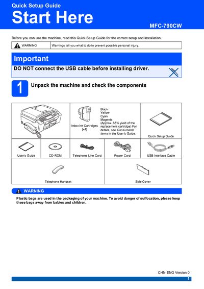 Brother MFC-790CW Quick Setup Guide - cover page