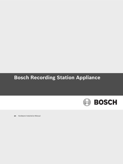 Bosch Security Systems BRS 1U/2U Recording Station Appliance Hardware Installation Manual - cover page