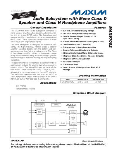 Maxim MAX97002 Audio Subsystem Datasheet - cover page