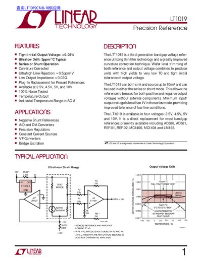 Linear Technology LT1019 Precision Voltage Reference Datasheet - cover page