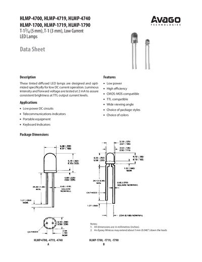 AVAGO TECHNOLOGIES HLMP-4700 HLMP-4719 HLMP-4740 HLMP-1700 HLMP-1719 HLMP-1790 handbook - cover page