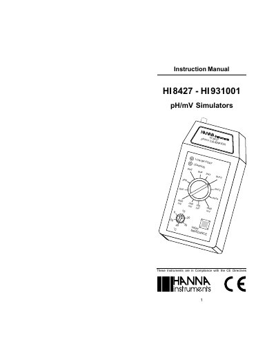 Hanna Instruments HI8427/HI931001 pH/mV Simulators Instruction Manual - cover page