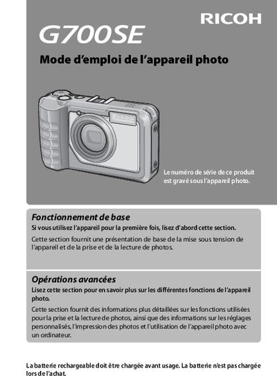 Ricoh G700SE Digital Camera User Manual - cover page