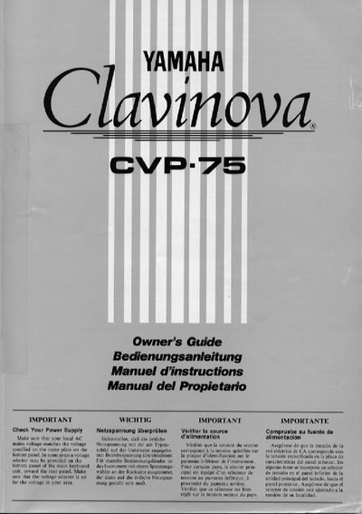 Yamaha CVP-75 Clavinova Owner's Guide