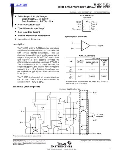TEXAS INSTRUMENTS TL322C TL322I DUAL LOW-POWER OPERATIONAL AMPLIFIERS handbook - cover page