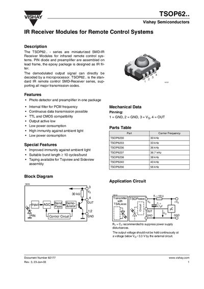 Vishay TSOP62.. Datasheet - cover page