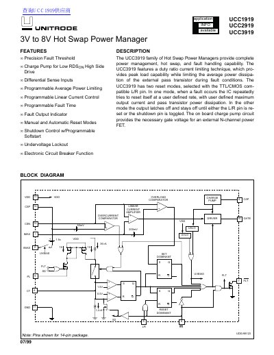 Unitrode UCC1919/UCC2919/UCC3919 Hot Swap Power Manager Datasheet - cover page