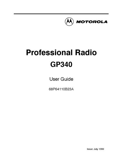 Motorola GP340 Portable Radio User Guide - cover page