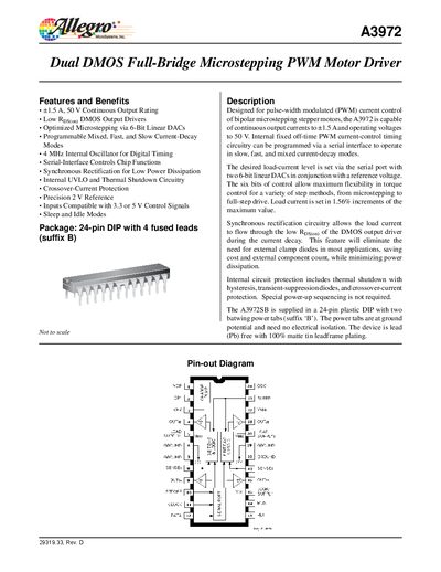 Allegro A3972 Dual DMOS Full-Bridge Microstepping PWM Motor Driver Datasheet - cover page