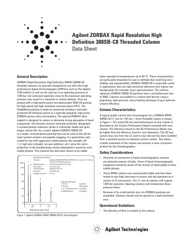 Agilent ZORBAX RRHD 300SB-C8 Threaded Column Datasheet - cover page