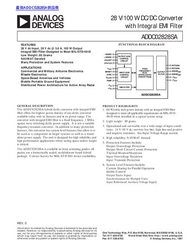 ANALOG DEVICES ADDC02828SA handbook - cover page