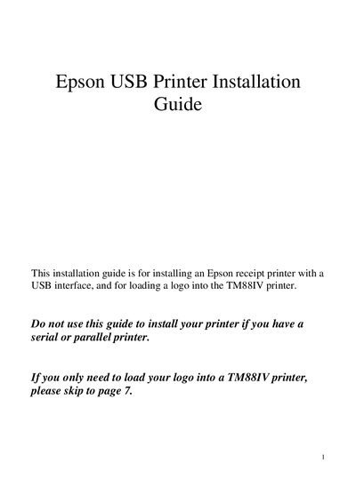 Epson TM-T88IV USB Printer Installation Guide