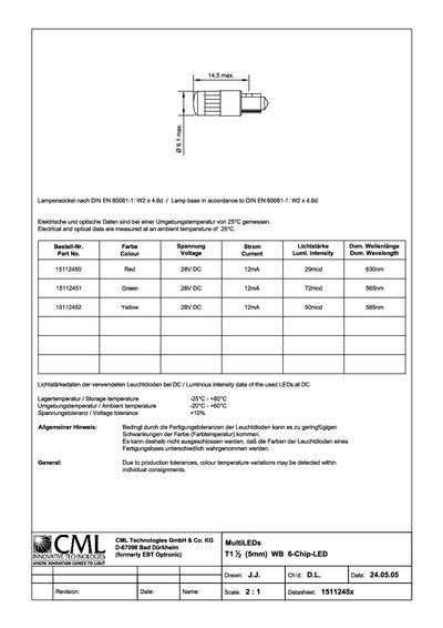 CML Technologies D-67098 6-Chip LED Datasheet - cover page