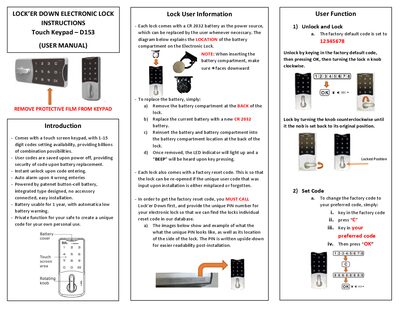 Lock'er Down D153 Electronic Lock User Manual