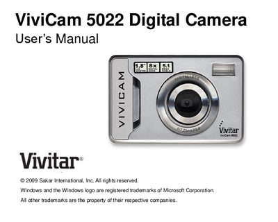 Vivitar ViviCam 5022 Digital Camera User Manual - cover page