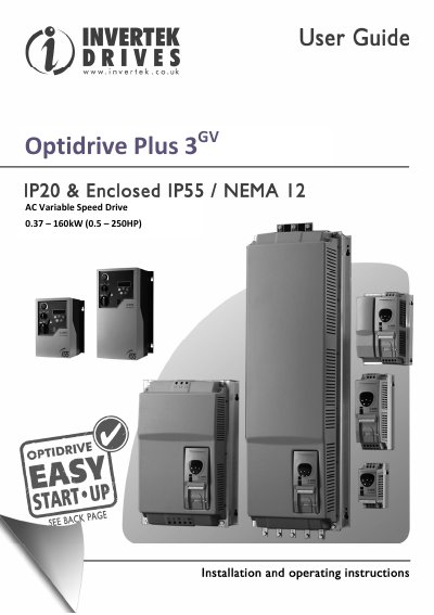 Invertek Optidrive Plus 3GV AC Variable Speed Drive User Guide