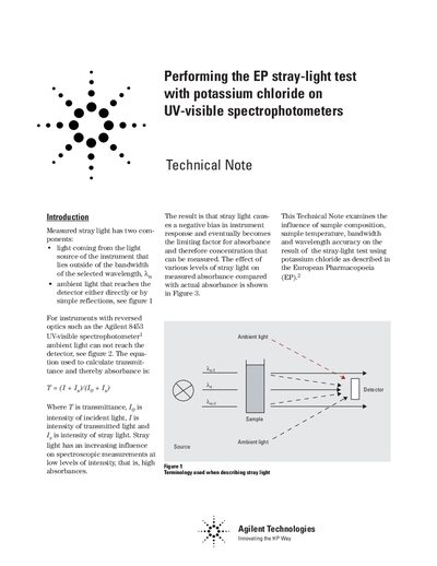 Agilent 8453 UV-Vis Spectrophotometer EP Stray-Light Test Technical Note - cover page
