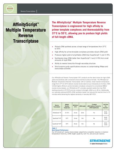 Stratagene AffinityScript Multiple Temperature Reverse Transcriptase Product Leaflet - cover page
