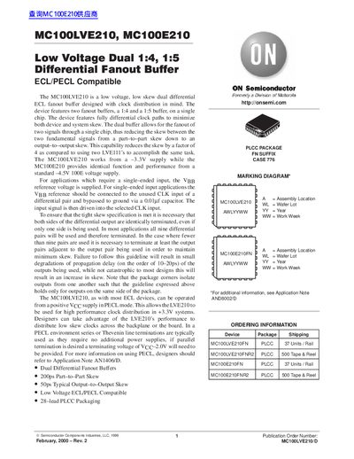 ON Semiconductor MC100LVE210/MC100E210 Datasheet - cover page