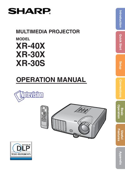 Sharp XR-40X/30X/30S Projector Operation Manual - cover page