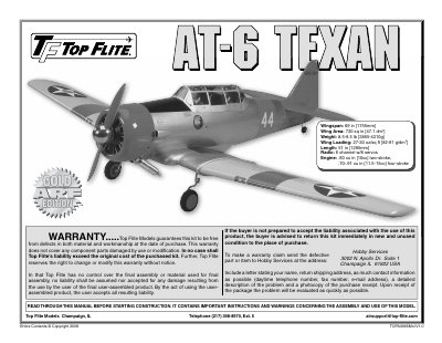 Top Flite AT-6 Texan Assembly and Operation Manual - cover page