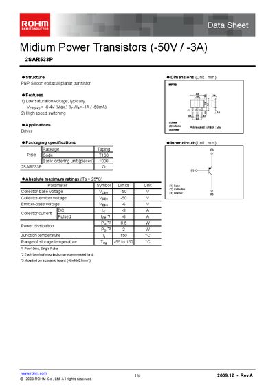 ROHM 2SAR533P Data Sheet - cover page
