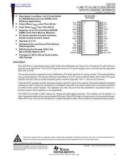 Texas Instruments CDC319 1-Line to 10-Line Clock Driver Datasheet - cover page