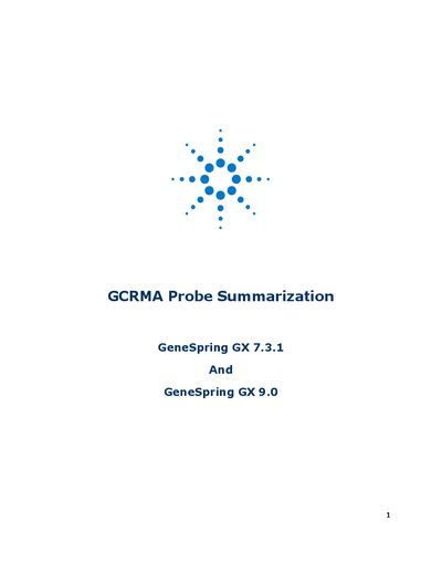 Agilent GeneSpring GX GCRMA Probe Summarization Guide - cover page