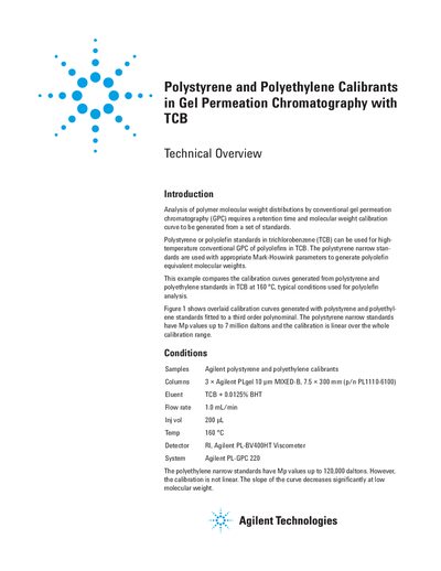 Agilent Polystyrene and Polyethylene Calibrants Technical Overview - cover page