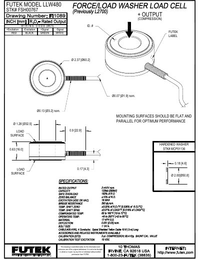 FUTEK LLW480 Pressure Sensor Specifications Manual - cover page